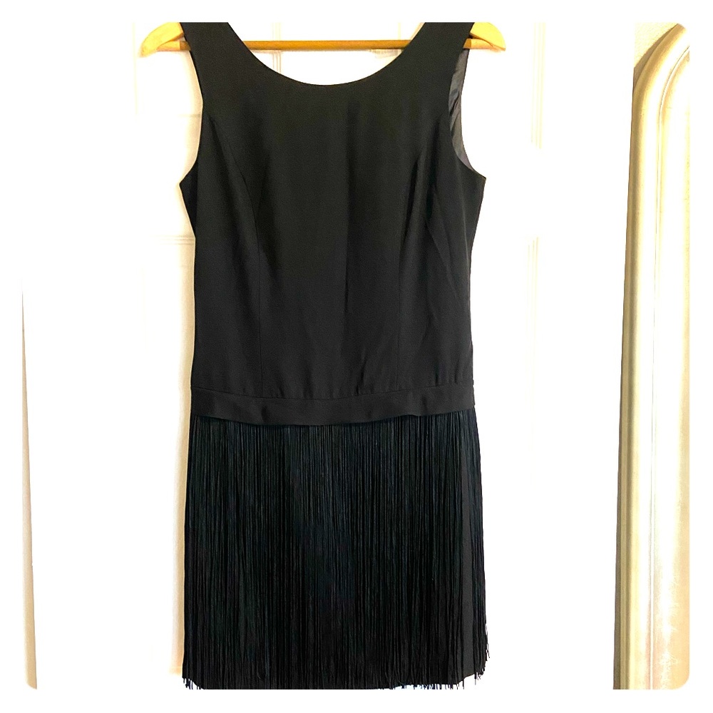 NWT Black Flapper FRINGE Dress sleeveless mini S